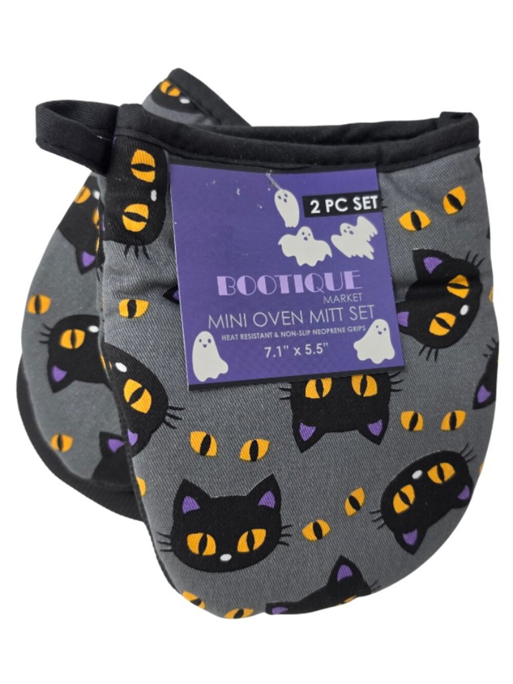 New Bootique Market Cat Eyes Mini Oven Mitt Set Halloween Neoprene Grips Mitts
